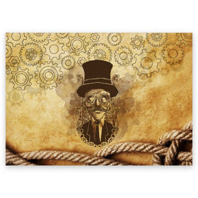 Поздравительная открытка с принтом Стимпанк человек в Тюмени, 100% бумага | плотность бумаги 280 г/м2, матовая, на обратной стороне линовка и место для марки
 | steampunk | steampunk man | в цилиндре | в шляпе | канат | механизм | стимпанк | усы | человек
