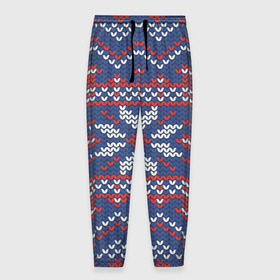 Мужские брюки 3D с принтом Снежинки в Тюмени, 100% полиэстер | манжеты по низу, эластичный пояс регулируется шнурком, по бокам два кармана без застежек, внутренняя часть кармана из мелкой сетки | вязаный | рождество | свитер | текстура