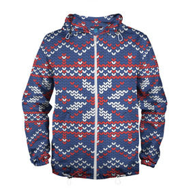 Мужская ветровка 3D с принтом Снежинки в Тюмени, 100% полиэстер | подол и капюшон оформлены резинкой с фиксаторами, два кармана без застежек по бокам, один потайной карман на груди | вязаный | рождество | свитер | текстура