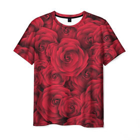 Мужская футболка 3D с принтом Красные розы в Тюмени, 100% полиэфир | прямой крой, круглый вырез горловины, длина до линии бедер | любовь | мозаика | розы | сердце | узор