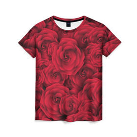 Женская футболка 3D с принтом Красные розы в Тюмени, 100% полиэфир ( синтетическое хлопкоподобное полотно) | прямой крой, круглый вырез горловины, длина до линии бедер | любовь | мозаика | розы | сердце | узор