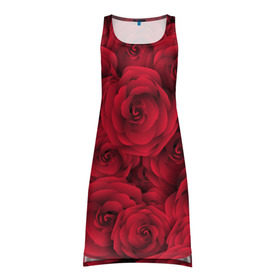 Платье-майка 3D с принтом Красные розы в Тюмени, 100% полиэстер | полуприлегающий силуэт, широкие бретели, круглый вырез горловины, удлиненный подол сзади. | любовь | мозаика | розы | сердце | узор
