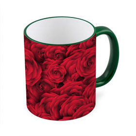 Кружка 3D с принтом Красные розы в Тюмени, керамика | ёмкость 330 мл | Тематика изображения на принте: любовь | мозаика | розы | сердце | узор