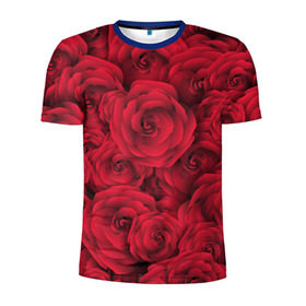 Мужская футболка 3D спортивная с принтом Красные розы в Тюмени, 100% полиэстер с улучшенными характеристиками | приталенный силуэт, круглая горловина, широкие плечи, сужается к линии бедра | Тематика изображения на принте: любовь | мозаика | розы | сердце | узор
