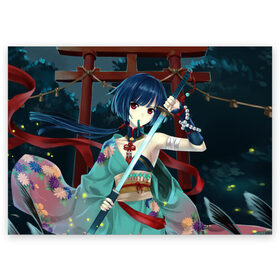 Поздравительная открытка с принтом Девушка с оружием в Тюмени, 100% бумага | плотность бумаги 280 г/м2, матовая, на обратной стороне линовка и место для марки
 | anime | beautiful | fantasy | girl | japanese | katana | kimono | look | pagoda | sword | warrior | weapon | аниме | взгляд | воин | девушка | катана | кимоно | красивая | меч | оружие | пагода | фантазия | японская