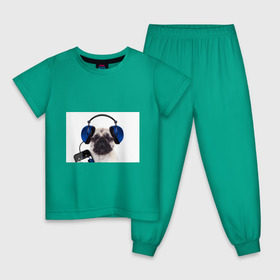 Детская пижама хлопок с принтом Мопс в наушниках в Тюмени, 100% хлопок |  брюки и футболка прямого кроя, без карманов, на брюках мягкая резинка на поясе и по низу штанин
 | дворняжка | домашние животные | любимец | мопс | пес | песик | питомец | собака | собачка