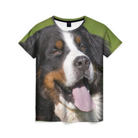 Женская футболка 3D с принтом Бернский зенненхунд в Тюмени, 100% полиэфир ( синтетическое хлопкоподобное полотно) | прямой крой, круглый вырез горловины, длина до линии бедер | волкодав | дворняжка | домашние животные | любимец | мопс | овчарка | пес | песик | питомец | сенбернар | собака | собачка