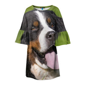 Детское платье 3D с принтом Бернский зенненхунд в Тюмени, 100% полиэстер | прямой силуэт, чуть расширенный к низу. Круглая горловина, на рукавах — воланы | волкодав | дворняжка | домашние животные | любимец | мопс | овчарка | пес | песик | питомец | сенбернар | собака | собачка