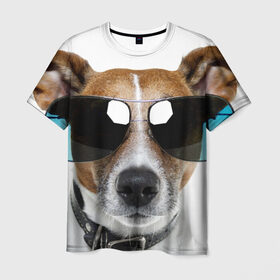 Мужская футболка 3D с принтом Джек Рассел в очках в Тюмени, 100% полиэфир | прямой крой, круглый вырез горловины, длина до линии бедер | волкодав | дворняжка | джек | джек рассел | домашние животные | любимец | мопс | овчарка | пес | песик | питомец | рассел | сенбернар | собака | собачка