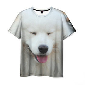 Мужская футболка 3D с принтом Самоед в Тюмени, 100% полиэфир | прямой крой, круглый вырез горловины, длина до линии бедер | далматин | лабрадор | любимец | овчарка | пес | питомец | самоед | собака | собачка | щенок