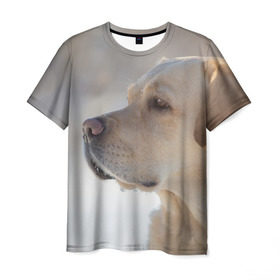 Мужская футболка 3D с принтом Лабрадор в Тюмени, 100% полиэфир | прямой крой, круглый вырез горловины, длина до линии бедер | далматин | далматинец | дворняга | лабрадор | любимец | овчарка | пес | питомец | самоед | собака | собачка | щенок