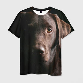 Мужская футболка 3D с принтом Лабрадор в Тюмени, 100% полиэфир | прямой крой, круглый вырез горловины, длина до линии бедер | Тематика изображения на принте: далматин | далматинец | дворняга | лабрадор | любимец | овчарка | пес | питомец | самоед | собака | собачка | щенок