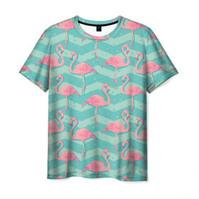 Мужская футболка 3D с принтом flamingo в Тюмени, 100% полиэфир | прямой крой, круглый вырез горловины, длина до линии бедер | Тематика изображения на принте: flamingo | абстракция | фламинго