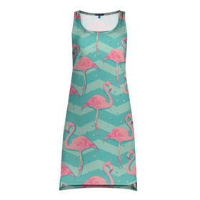 Платье-майка 3D с принтом flamingo в Тюмени, 100% полиэстер | полуприлегающий силуэт, широкие бретели, круглый вырез горловины, удлиненный подол сзади. | flamingo | абстракция | фламинго