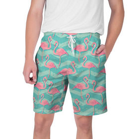Мужские шорты 3D с принтом flamingo в Тюмени,  полиэстер 100% | прямой крой, два кармана без застежек по бокам. Мягкая трикотажная резинка на поясе, внутри которой широкие завязки. Длина чуть выше колен | flamingo | абстракция | фламинго