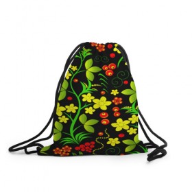 Рюкзак-мешок 3D с принтом Natural flowers в Тюмени, 100% полиэстер | плотность ткани — 200 г/м2, размер — 35 х 45 см; лямки — толстые шнурки, застежка на шнуровке, без карманов и подкладки | flower | орнамент | паттерн | хохлома | цветы