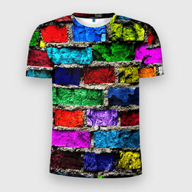 Мужская футболка 3D спортивная с принтом Кирпичики в Тюмени, 100% полиэстер с улучшенными характеристиками | приталенный силуэт, круглая горловина, широкие плечи, сужается к линии бедра | краска | потертость | яркие
