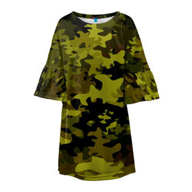 Детское платье 3D с принтом Camouflage в Тюмени, 100% полиэстер | прямой силуэт, чуть расширенный к низу. Круглая горловина, на рукавах — воланы | камуфляж | хаки