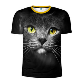 Мужская футболка 3D спортивная с принтом Кошачий взгляд в Тюмени, 100% полиэстер с улучшенными характеристиками | приталенный силуэт, круглая горловина, широкие плечи, сужается к линии бедра | Тематика изображения на принте: взгляд | взор | глаза | киска | кот | котёнок | кошка | усы
