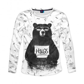 Женский лонгслив 3D с принтом Bear Hugs в Тюмени, 100% полиэстер | длинные рукава, круглый вырез горловины, полуприлегающий силуэт | animal | bear | beast | fashion | funny | hipster | hugs | nature | style | животное | зверь | медведь | мода | объятья | прикол | природа | стиль | хипстер