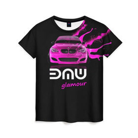Женская футболка 3D с принтом BMW glamour в Тюмени, 100% полиэфир ( синтетическое хлопкоподобное полотно) | прямой крой, круглый вырез горловины, длина до линии бедер | bmw | m5 | pink | авто | автомобиль | бмв | гламур | машина | розовый | стиль | тачка | элита