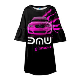 Детское платье 3D с принтом BMW glamour в Тюмени, 100% полиэстер | прямой силуэт, чуть расширенный к низу. Круглая горловина, на рукавах — воланы | Тематика изображения на принте: bmw | m5 | pink | авто | автомобиль | бмв | гламур | машина | розовый | стиль | тачка | элита