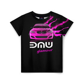 Детская футболка 3D с принтом BMW glamour в Тюмени, 100% гипоаллергенный полиэфир | прямой крой, круглый вырез горловины, длина до линии бедер, чуть спущенное плечо, ткань немного тянется | bmw | m5 | pink | авто | автомобиль | бмв | гламур | машина | розовый | стиль | тачка | элита