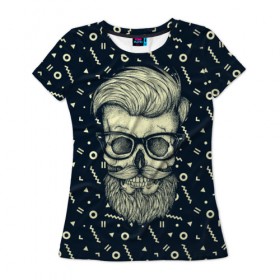 Женская футболка 3D с принтом Hipster is Dead в Тюмени, 100% полиэфир ( синтетическое хлопкоподобное полотно) | прямой крой, круглый вырез горловины, длина до линии бедер | bone | dark | dead | hipster | man | skelet | skull | мужчина | очки | парень | хипстер