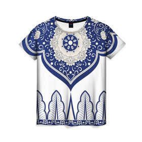 Женская футболка 3D с принтом Гжель в Тюмени, 100% полиэфир ( синтетическое хлопкоподобное полотно) | прямой крой, круглый вырез горловины, длина до линии бедер | 2017 | абстракция | арт | дым | искуство | краски | новинки | радуга | узор | яркий