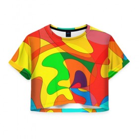 Женская футболка 3D укороченная с принтом Прикольная радуга в Тюмени, 100% полиэстер | круглая горловина, длина футболки до линии талии, рукава с отворотами | разноцветный | яркий