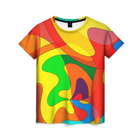 Женская футболка 3D с принтом Прикольная радуга в Тюмени, 100% полиэфир ( синтетическое хлопкоподобное полотно) | прямой крой, круглый вырез горловины, длина до линии бедер | разноцветный | яркий