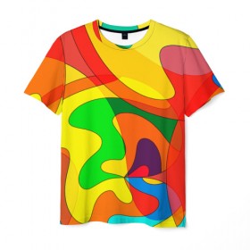 Мужская футболка 3D с принтом Прикольная радуга в Тюмени, 100% полиэфир | прямой крой, круглый вырез горловины, длина до линии бедер | разноцветный | яркий