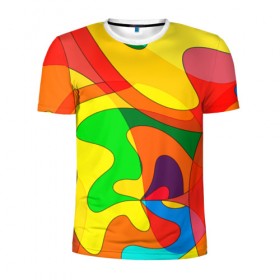 Мужская футболка 3D спортивная с принтом Прикольная радуга в Тюмени, 100% полиэстер с улучшенными характеристиками | приталенный силуэт, круглая горловина, широкие плечи, сужается к линии бедра | разноцветный | яркий