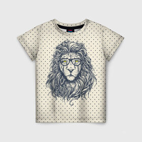 Детская футболка 3D с принтом SWAG Lion в Тюмени, 100% гипоаллергенный полиэфир | прямой крой, круглый вырез горловины, длина до линии бедер, чуть спущенное плечо, ткань немного тянется | Тематика изображения на принте: animal | cat | hipster | king | lion | животное | зверь | король | лев | очки | хипстер