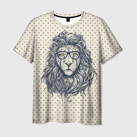 Мужская футболка 3D с принтом SWAG Lion в Тюмени, 100% полиэфир | прямой крой, круглый вырез горловины, длина до линии бедер | Тематика изображения на принте: animal | cat | hipster | king | lion | животное | зверь | король | лев | очки | хипстер