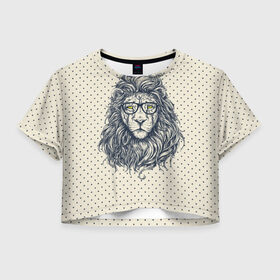 Женская футболка 3D укороченная с принтом SWAG Lion в Тюмени, 100% полиэстер | круглая горловина, длина футболки до линии талии, рукава с отворотами | animal | cat | hipster | king | lion | животное | зверь | король | лев | очки | хипстер