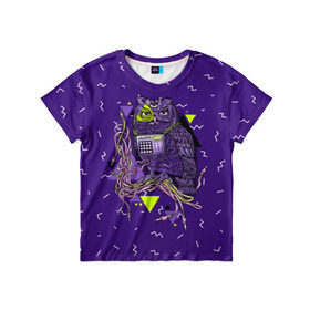 Детская футболка 3D с принтом Сова хипстер в Тюмени, 100% гипоаллергенный полиэфир | прямой крой, круглый вырез горловины, длина до линии бедер, чуть спущенное плечо, ткань немного тянется | animal | bird | dj | music | owl | диджей | животное | меломан | музыка | наушники | птица | сова