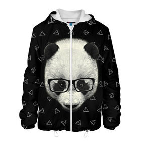 Мужская куртка 3D с принтом Умная панда в Тюмени, ткань верха — 100% полиэстер, подклад — флис | прямой крой, подол и капюшон оформлены резинкой с фиксаторами, два кармана без застежек по бокам, один большой потайной карман на груди. Карман на груди застегивается на липучку | animal | bear | beast | hipster | panda | smart | животное | зверь | медведь | очки | панда | свэг | умный | хипстер