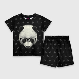 Детский костюм с шортами 3D с принтом Умная панда в Тюмени,  |  | Тематика изображения на принте: animal | bear | beast | hipster | panda | smart | животное | зверь | медведь | очки | панда | свэг | умный | хипстер