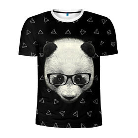 Мужская футболка 3D спортивная с принтом Умная панда в Тюмени, 100% полиэстер с улучшенными характеристиками | приталенный силуэт, круглая горловина, широкие плечи, сужается к линии бедра | animal | bear | beast | hipster | panda | smart | животное | зверь | медведь | очки | панда | свэг | умный | хипстер