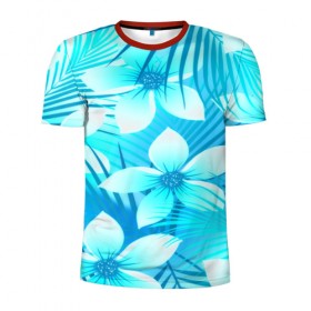 Мужская футболка 3D спортивная с принтом Tropical Flower в Тюмени, 100% полиэстер с улучшенными характеристиками | приталенный силуэт, круглая горловина, широкие плечи, сужается к линии бедра | flower | паттерн | цветы | яркий
