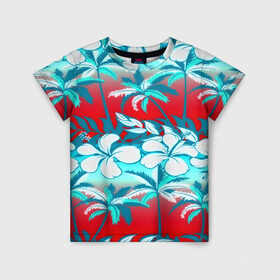 Детская футболка 3D с принтом Tropical Fashion в Тюмени, 100% гипоаллергенный полиэфир | прямой крой, круглый вырез горловины, длина до линии бедер, чуть спущенное плечо, ткань немного тянется | flower | пальмы | паттерн | цветы