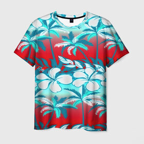 Мужская футболка 3D с принтом Tropical Fashion в Тюмени, 100% полиэфир | прямой крой, круглый вырез горловины, длина до линии бедер | flower | пальмы | паттерн | цветы