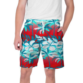 Мужские шорты 3D с принтом Tropical Fashion в Тюмени,  полиэстер 100% | прямой крой, два кармана без застежек по бокам. Мягкая трикотажная резинка на поясе, внутри которой широкие завязки. Длина чуть выше колен | flower | пальмы | паттерн | цветы