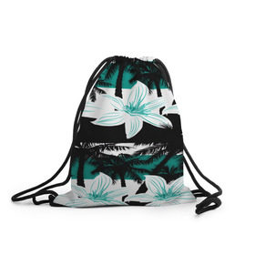 Рюкзак-мешок 3D с принтом Тропические цветы в Тюмени, 100% полиэстер | плотность ткани — 200 г/м2, размер — 35 х 45 см; лямки — толстые шнурки, застежка на шнуровке, без карманов и подкладки | 