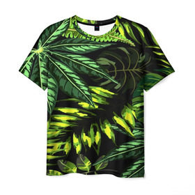 Мужская футболка 3D с принтом Листья в Тюмени, 100% полиэфир | прямой крой, круглый вырез горловины, длина до линии бедер | зеленый | листва | паттерн