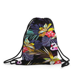 Рюкзак-мешок 3D с принтом Розовый фламинго в Тюмени, 100% полиэстер | плотность ткани — 200 г/м2, размер — 35 х 45 см; лямки — толстые шнурки, застежка на шнуровке, без карманов и подкладки | паттерн | цветы | яркий