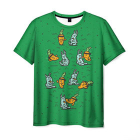 Мужская футболка 3D с принтом Боевая морковь в Тюмени, 100% полиэфир | прямой крой, круглый вырез горловины, длина до линии бедер | Тематика изображения на принте: animal | beast | karate | nature | rabbit | vegan | битва | бой | веган | вегетарианец | животное | зайка | зайчик | заяц | зверь | карате | кролик | морковь | овощ | природа