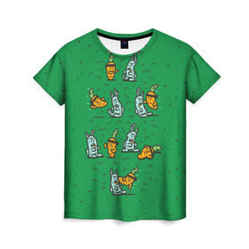 Женская футболка 3D с принтом Боевая морковь в Тюмени, 100% полиэфир ( синтетическое хлопкоподобное полотно) | прямой крой, круглый вырез горловины, длина до линии бедер | animal | beast | karate | nature | rabbit | vegan | битва | бой | веган | вегетарианец | животное | зайка | зайчик | заяц | зверь | карате | кролик | морковь | овощ | природа