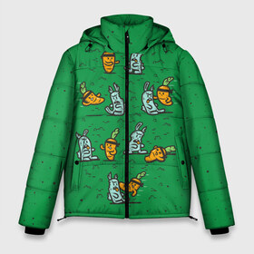 Мужская зимняя куртка 3D с принтом Боевая морковь в Тюмени, верх — 100% полиэстер; подкладка — 100% полиэстер; утеплитель — 100% полиэстер | длина ниже бедра, свободный силуэт Оверсайз. Есть воротник-стойка, отстегивающийся капюшон и ветрозащитная планка. 

Боковые карманы с листочкой на кнопках и внутренний карман на молнии. | Тематика изображения на принте: animal | beast | karate | nature | rabbit | vegan | битва | бой | веган | вегетарианец | животное | зайка | зайчик | заяц | зверь | карате | кролик | морковь | овощ | природа